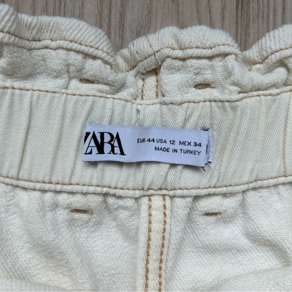 Zara High-Waisted Cream Paperbag Belted Shorts - Picture 3 of 6